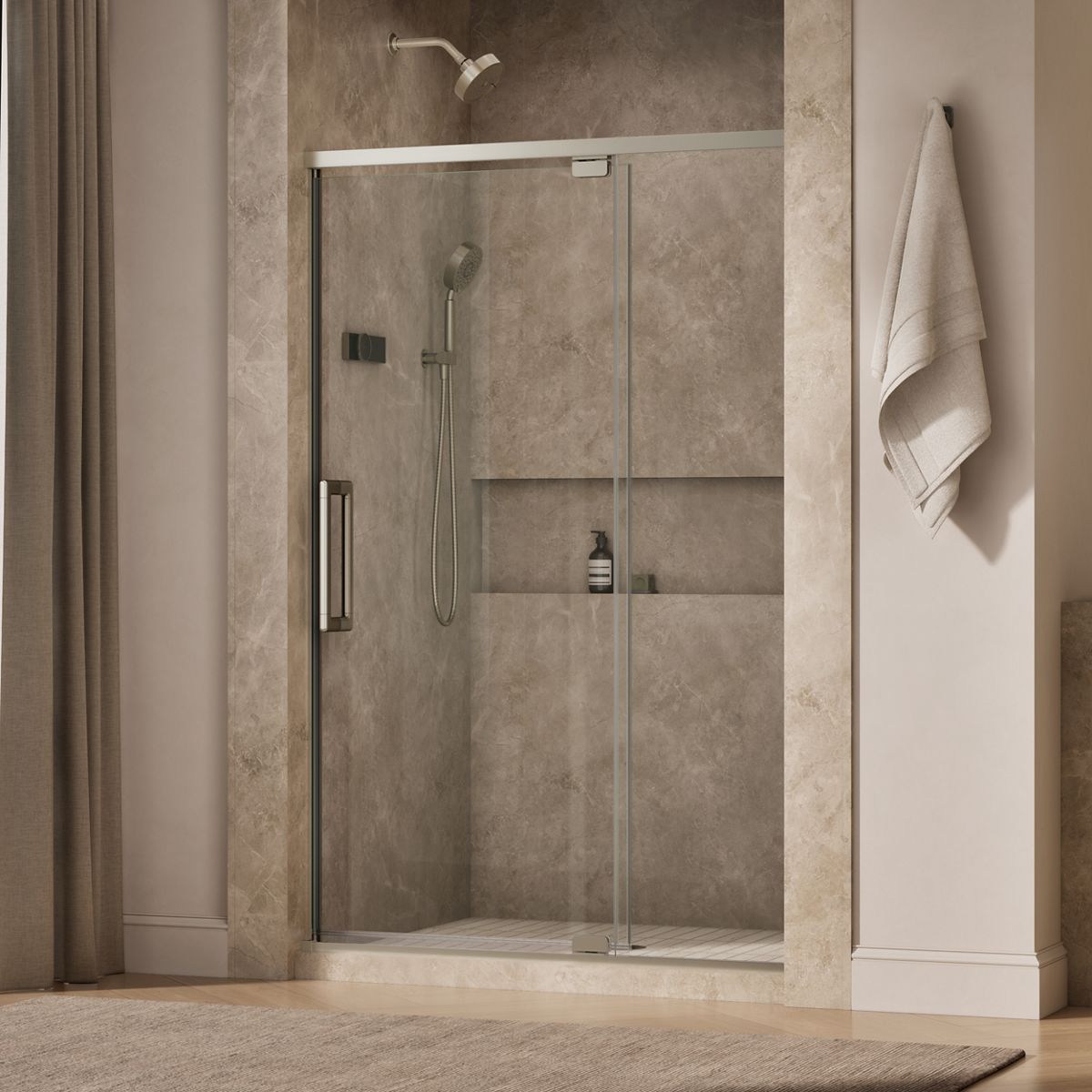 Statement™ 48"-54" W x 76" H pivot shower door with 5/16"-thick Crystal Clear glass