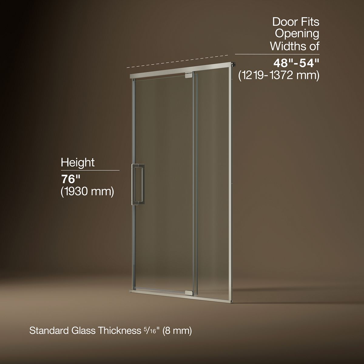 Statement™ 48"-54" W x 76" H pivot shower door with 5/16"-thick Crystal Clear glass