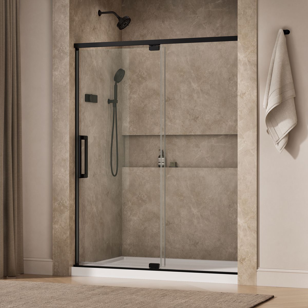 Statement™ 54"-60" W x 76" H pivot shower door with 5/16"-thick Crystal Clear glass