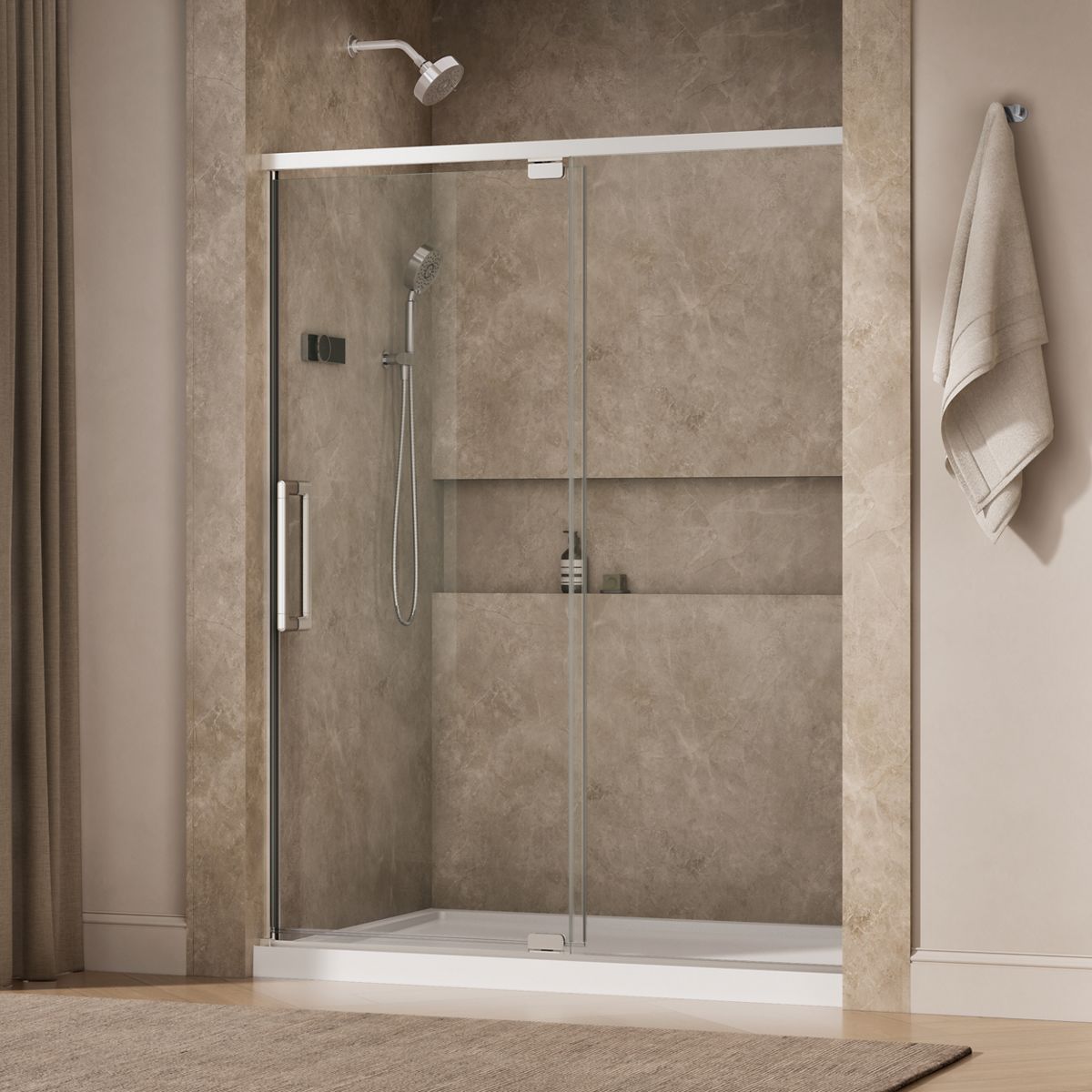 Statement™ 54"-60" W x 76" H pivot shower door with 5/16"-thick Crystal Clear glass