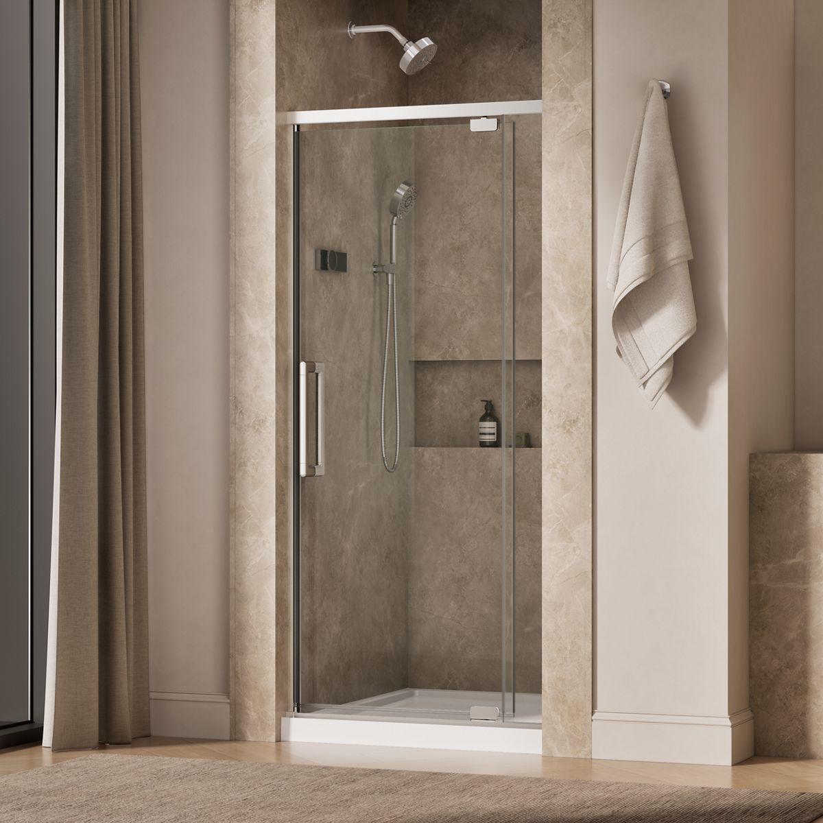 Statement™ 32"-36" W x 76" H pivot shower door with 5/16"-thick Crystal Clear glass