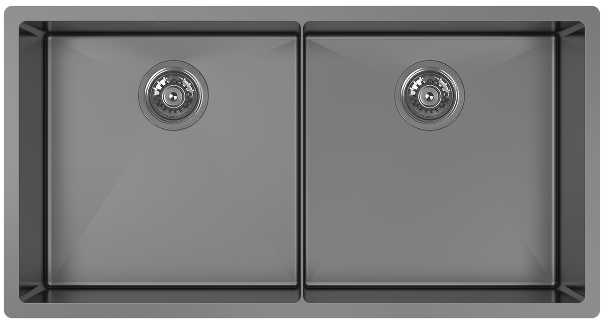 Cayman - Black Pearl 34" 50/50 Double Sink - Undermount, 16 Gauge, R10 (Inc. Grids & Drain Covers)