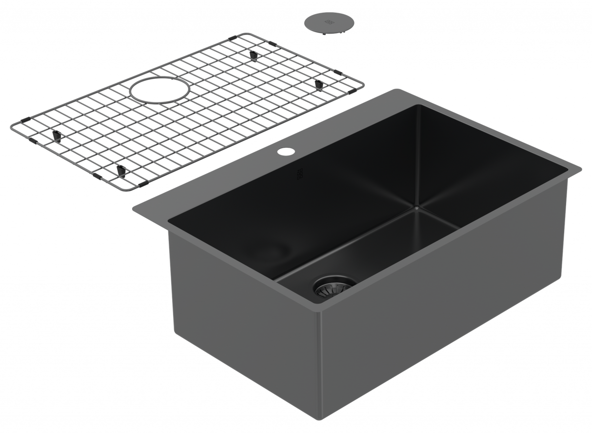 Cayman T - Black Pearl 29" Single Sink - Topmount Tap Ledge (Inc. Grid & Drain Cover)