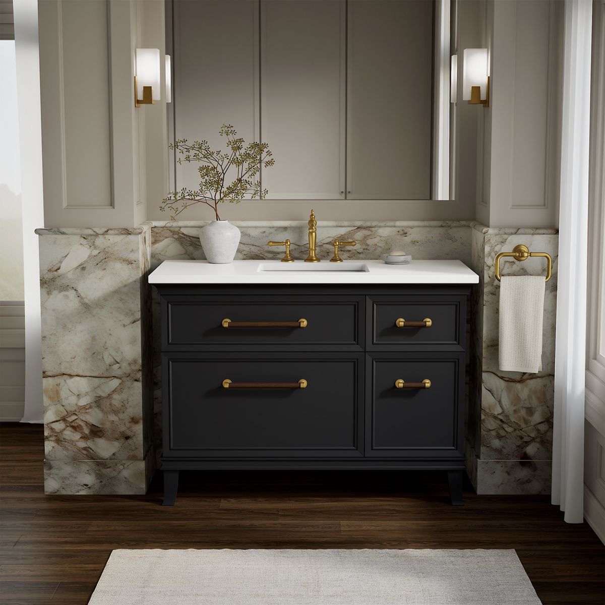 Artifacts™ 48" bathroom vanity cabinet with sink and quartz top