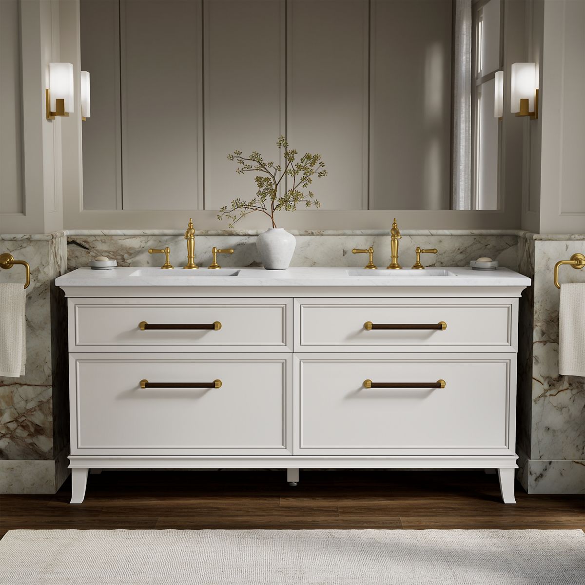 Artifacts™ 72" bathroom vanity cabinet with sinks and quartz top