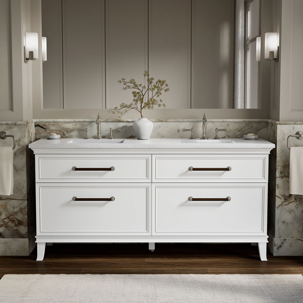 Artifacts™ 72" bathroom vanity cabinet with sinks and quartz top