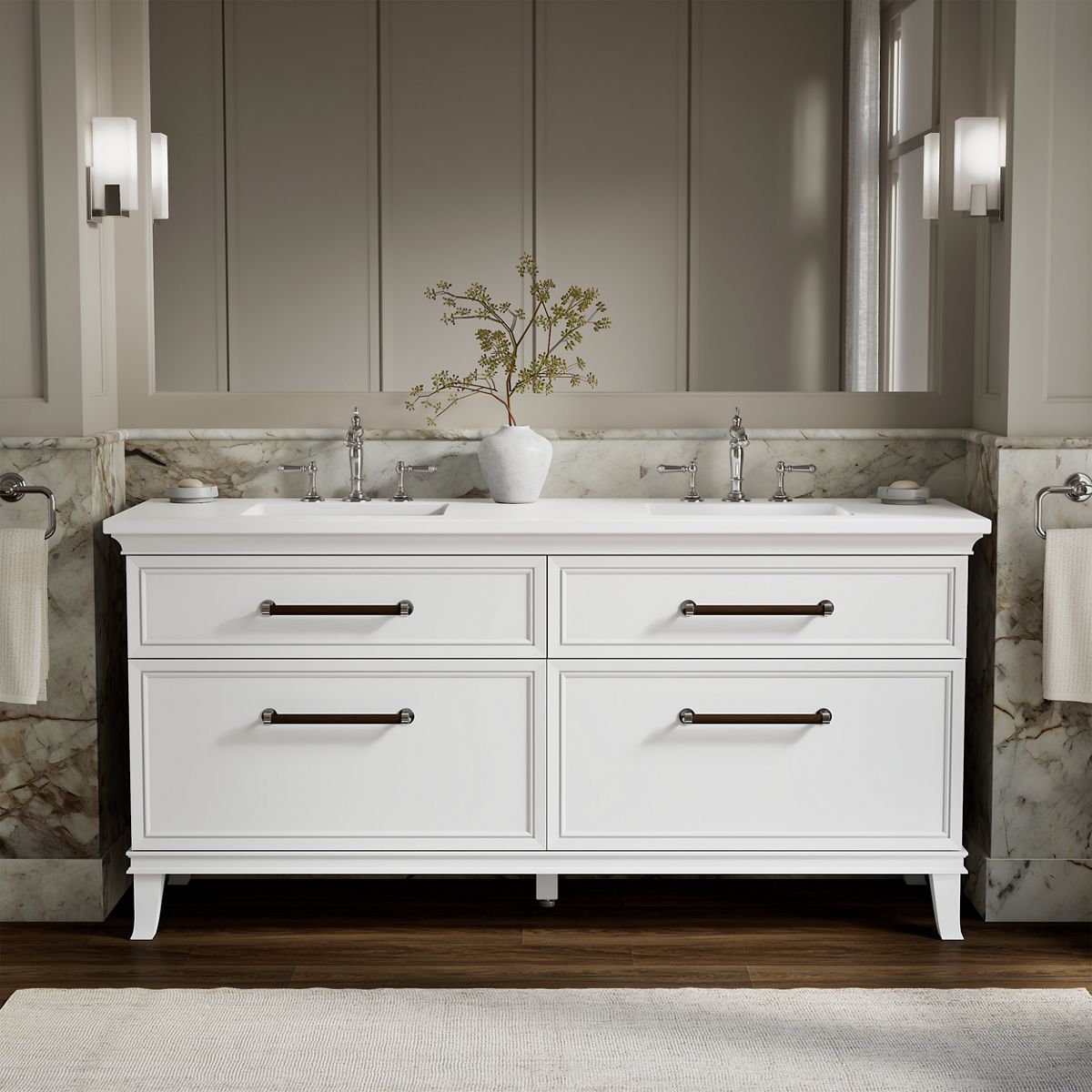 Artifacts™ 72" bathroom vanity cabinet with sinks and quartz top