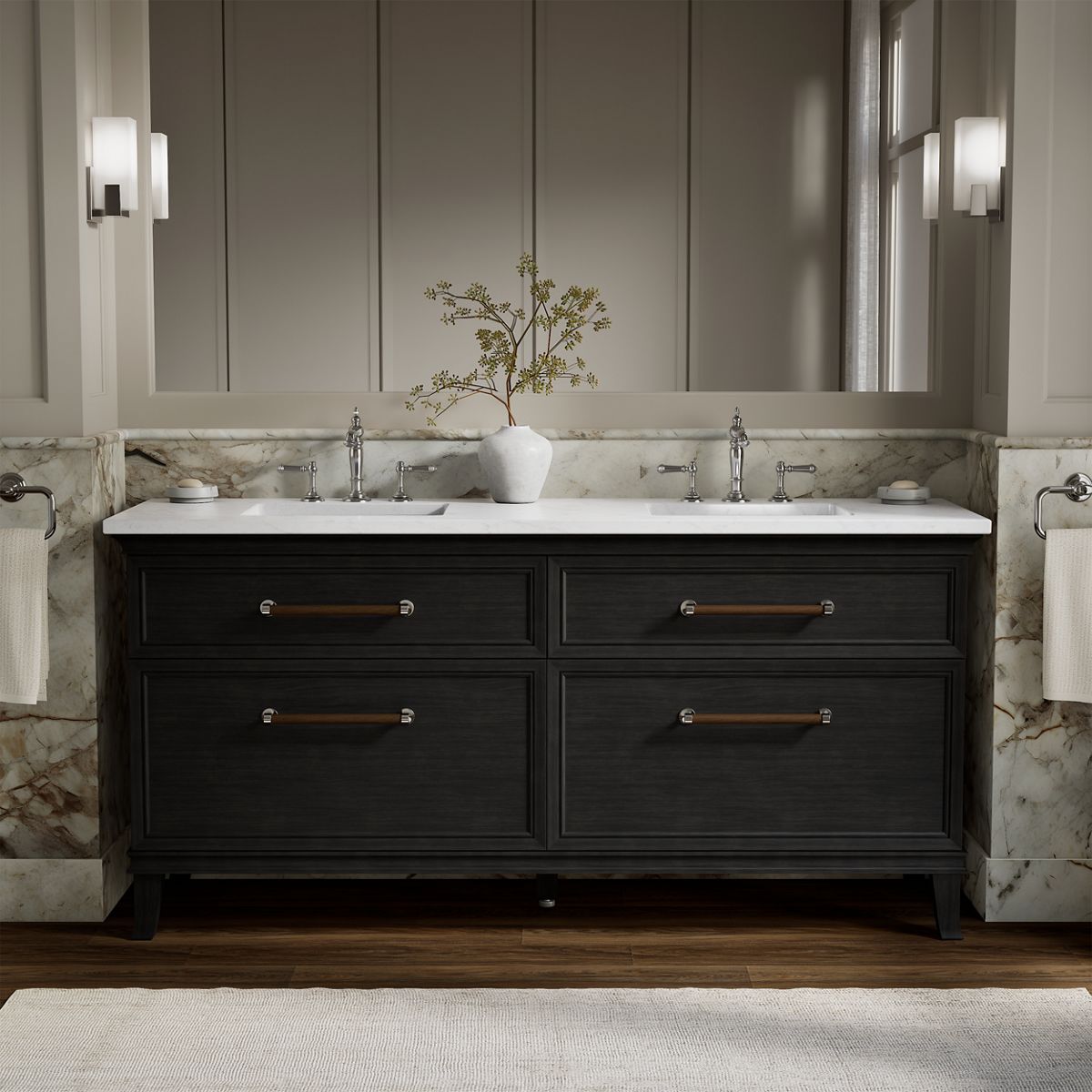 Artifacts™ 72" bathroom vanity cabinet with sinks and quartz top