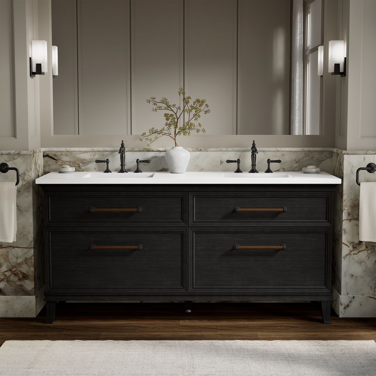 Artifacts™ 72" bathroom vanity cabinet with sinks and quartz top