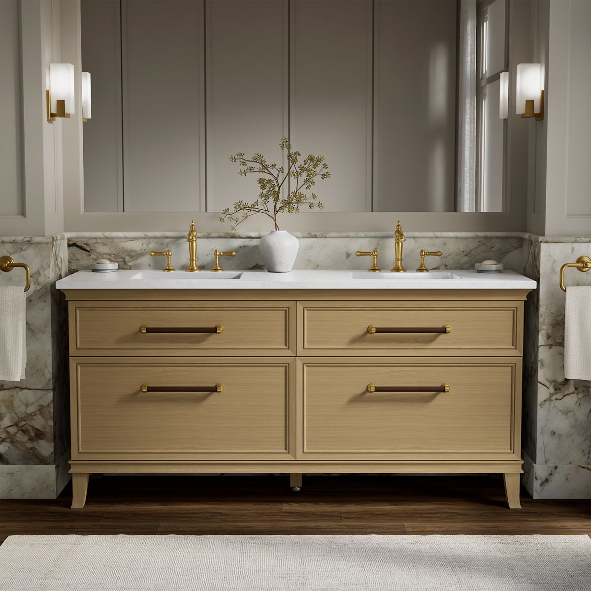 Artifacts™ 72" bathroom vanity cabinet with sinks and quartz top
