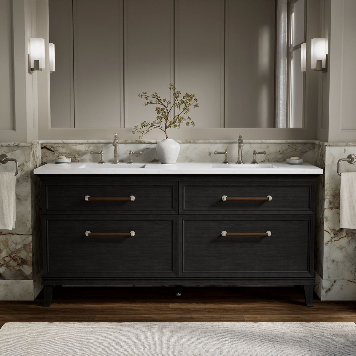 Artifacts™ 72" bathroom vanity cabinet with sinks and quartz top