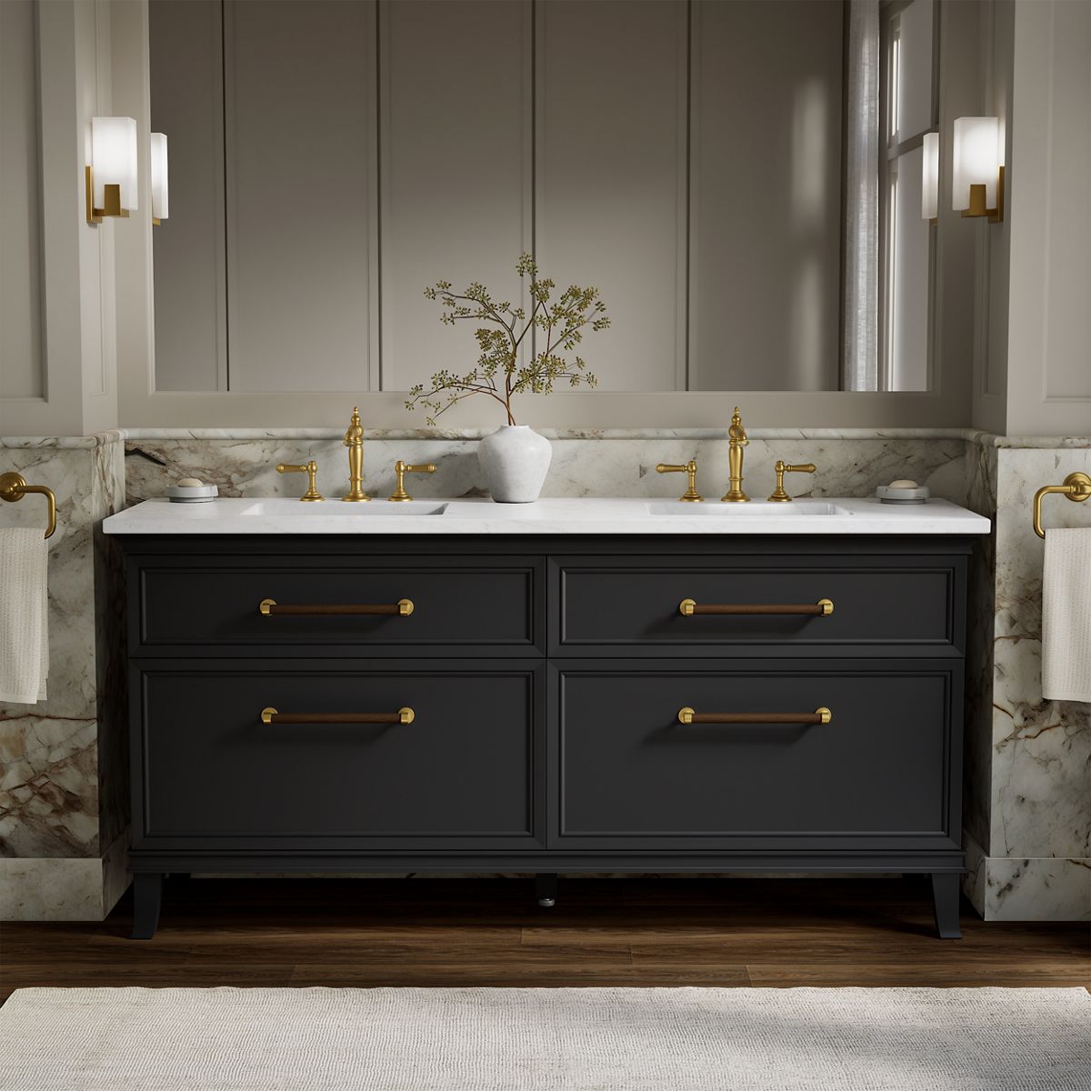 Artifacts™ 72" bathroom vanity cabinet with sinks and quartz top