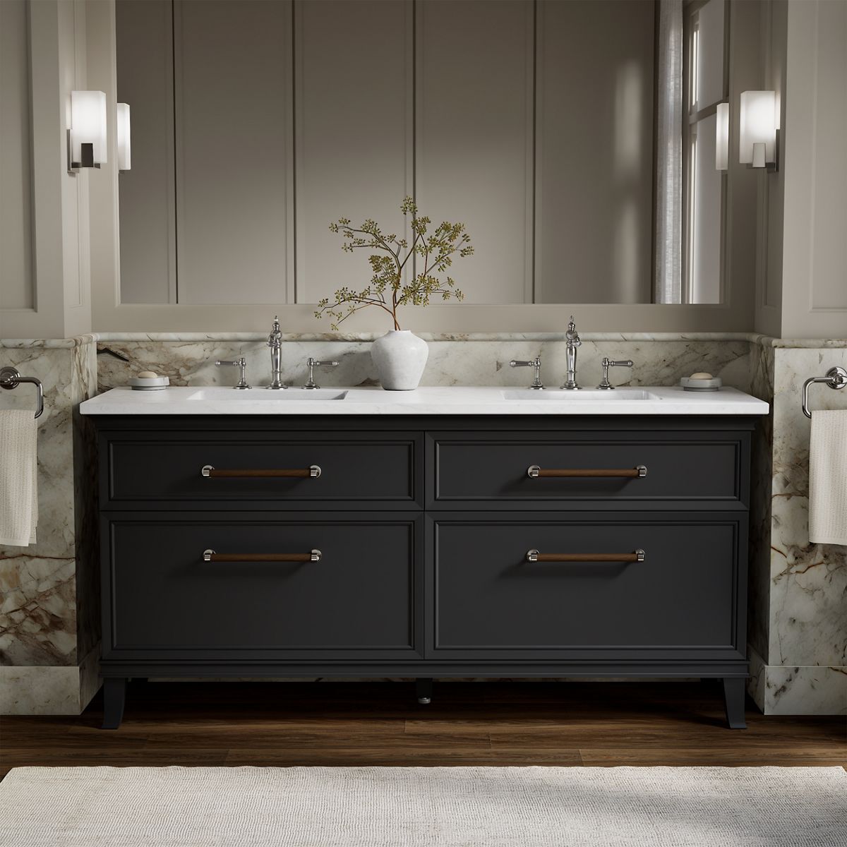 Artifacts™ 72" bathroom vanity cabinet with sinks and quartz top