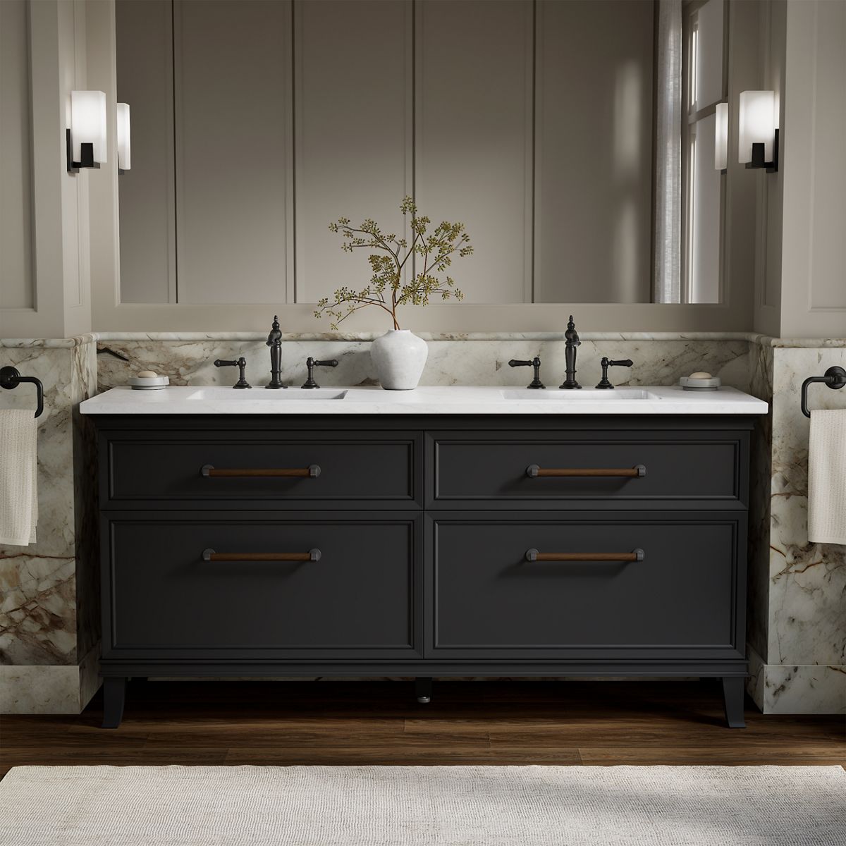 Artifacts™ 72" bathroom vanity cabinet with sinks and quartz top