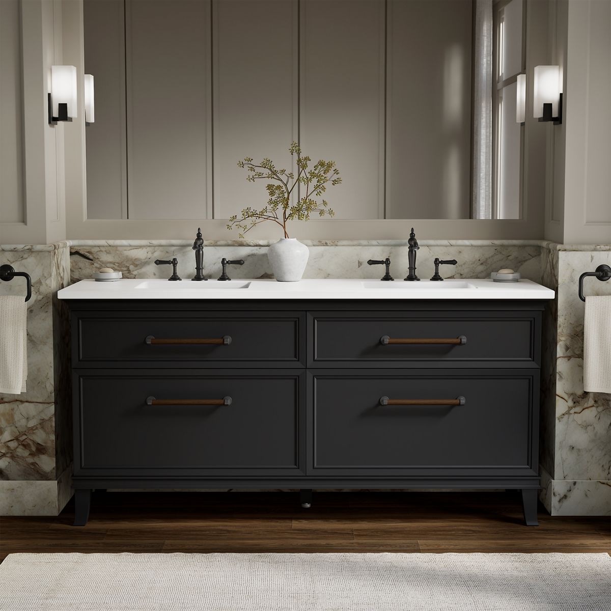 Artifacts™ 72" bathroom vanity cabinet with sinks and quartz top