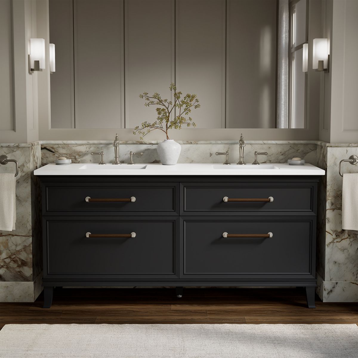 Artifacts™ 72" bathroom vanity cabinet with sinks and quartz top