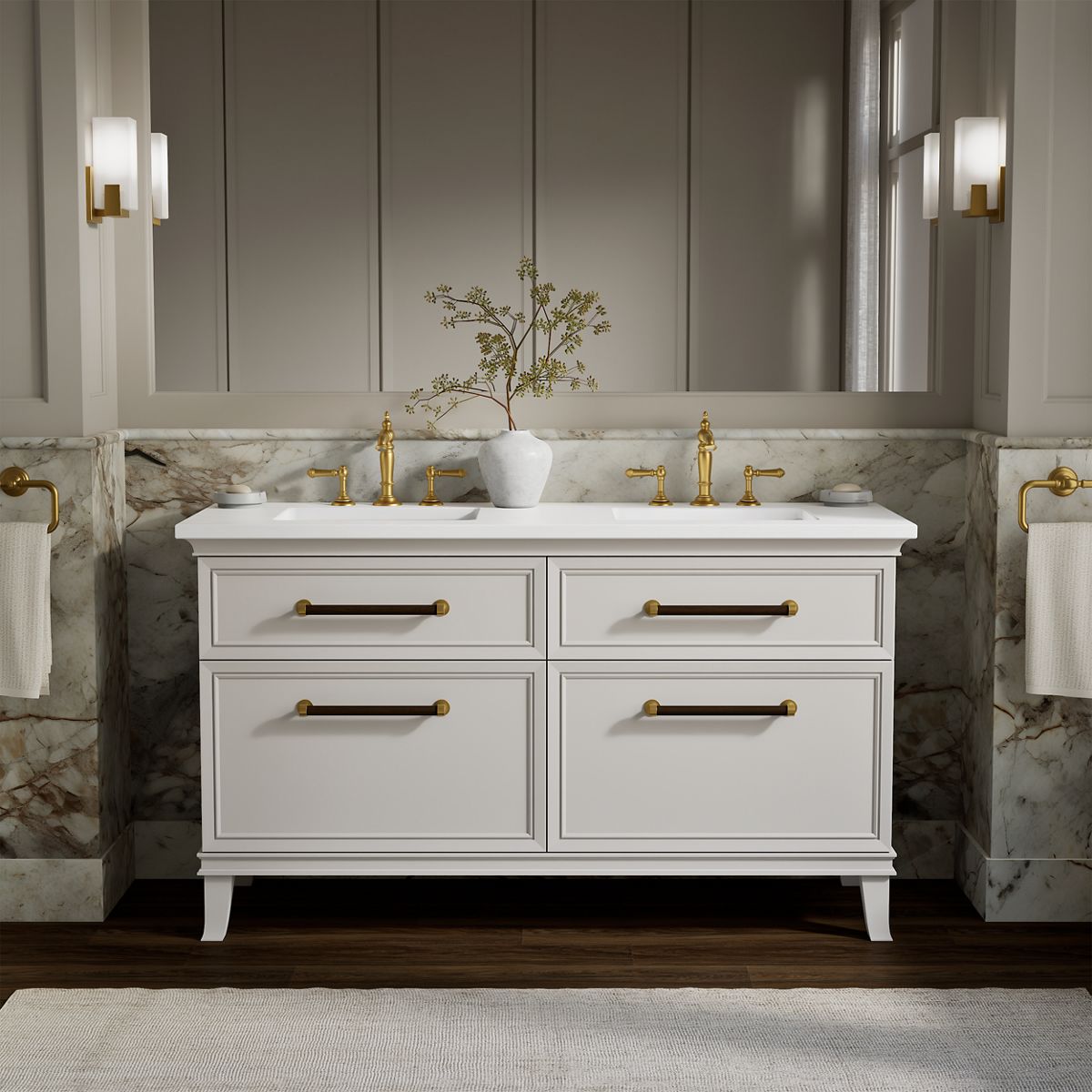 Artifacts™ 60" bathroom vanity cabinet with sinks and quartz top