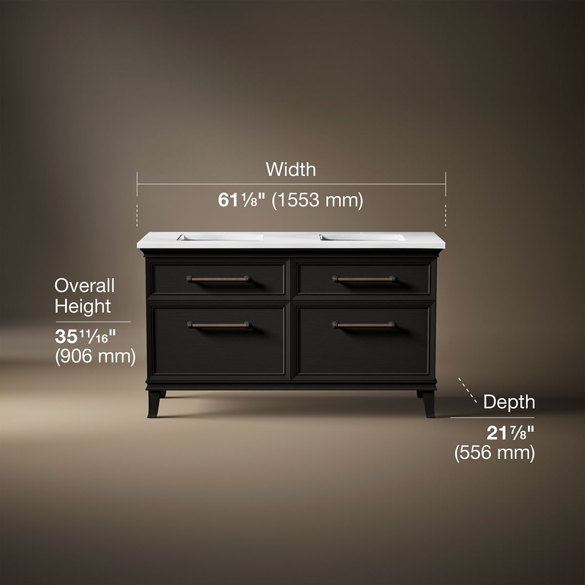 Artifacts™ 60" bathroom vanity cabinet with sinks and quartz top