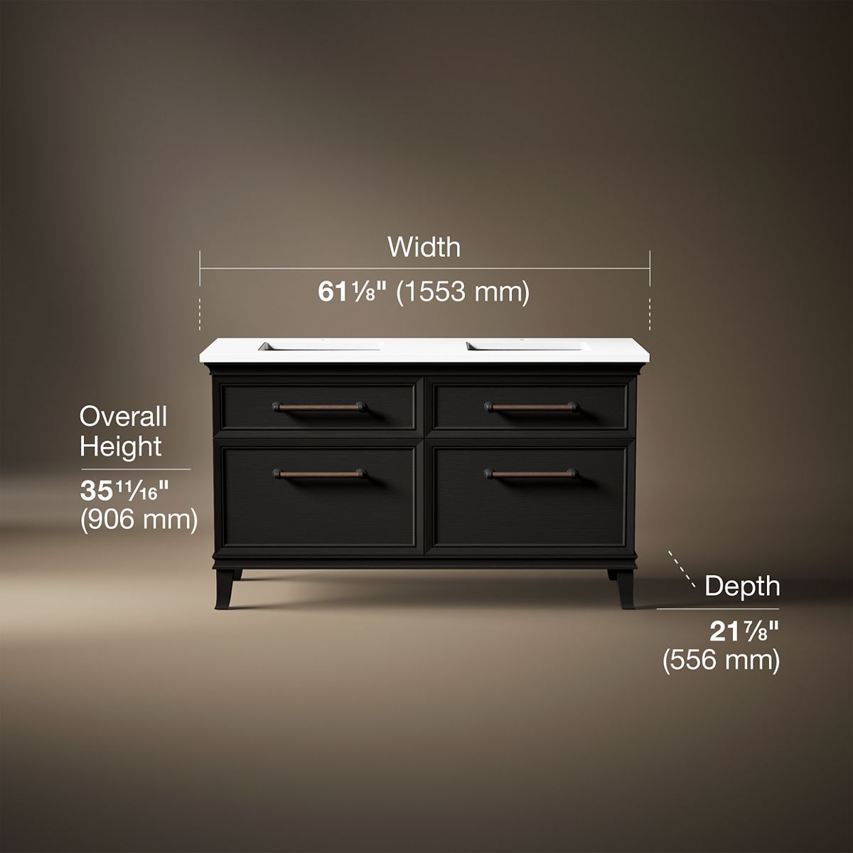 Artifacts™ 60" bathroom vanity cabinet with sinks and quartz top