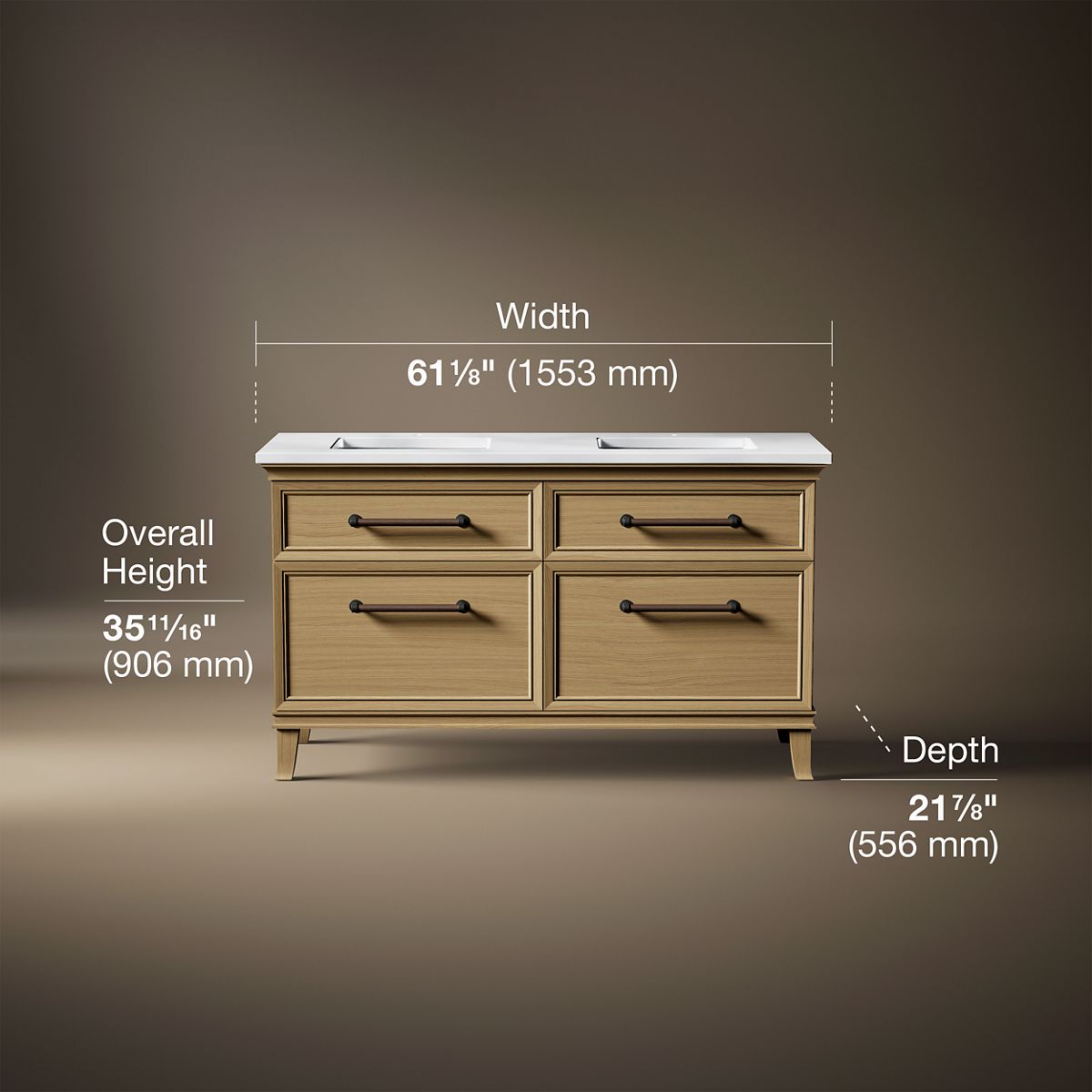 Artifacts™ 60" bathroom vanity cabinet with sinks and quartz top