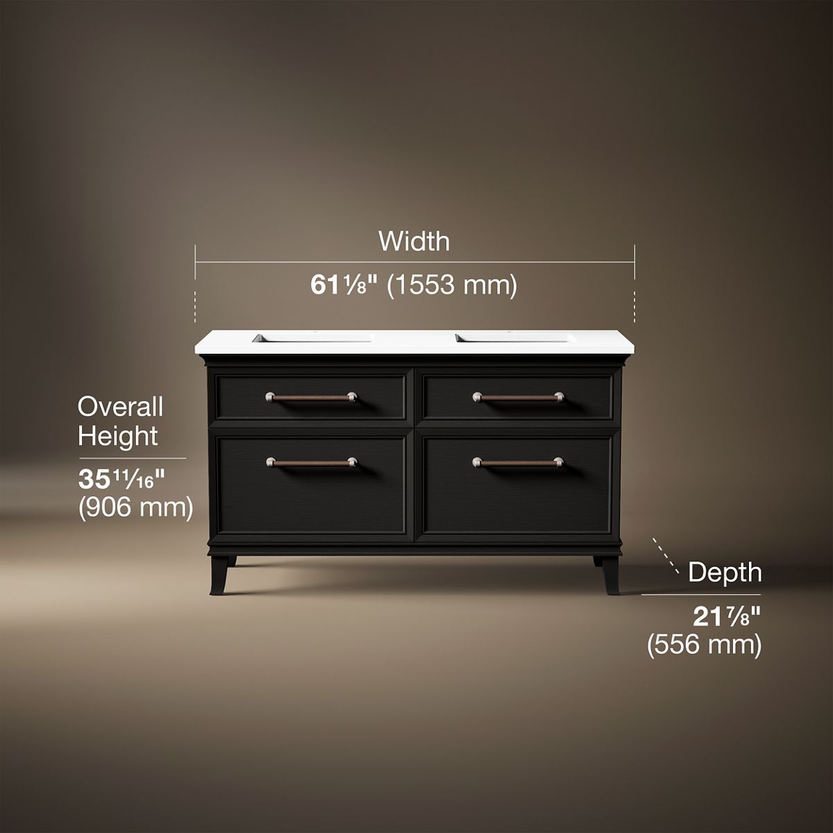 Artifacts™ 60" bathroom vanity cabinet with sinks and quartz top