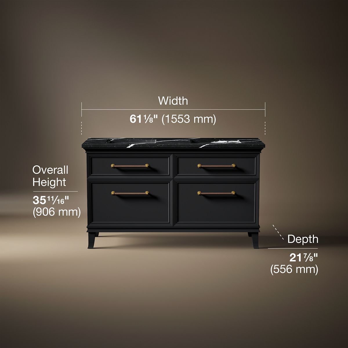 Artifacts™ 60" bathroom vanity cabinet with sinks and quartz top