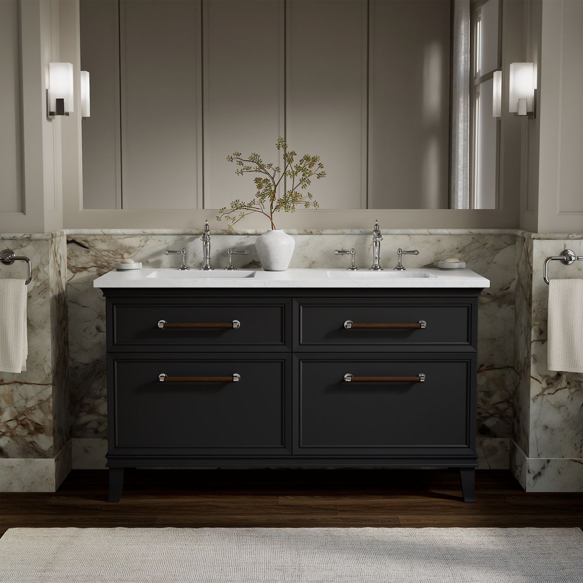 Artifacts™ 60" bathroom vanity cabinet with sinks and quartz top