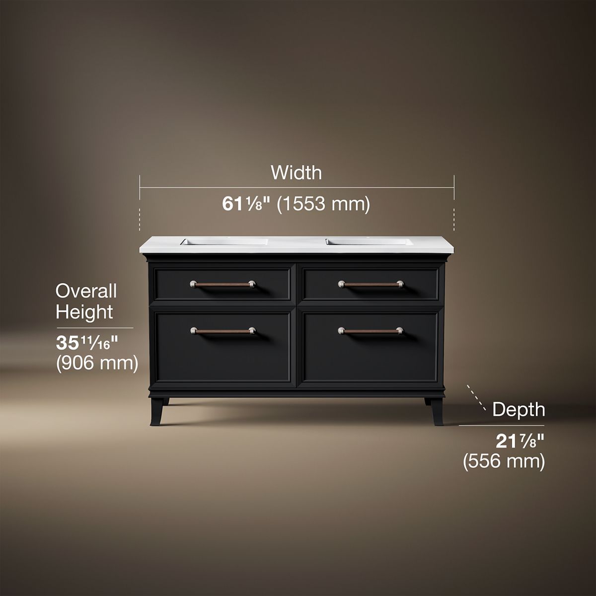Artifacts™ 60" bathroom vanity cabinet with sinks and quartz top