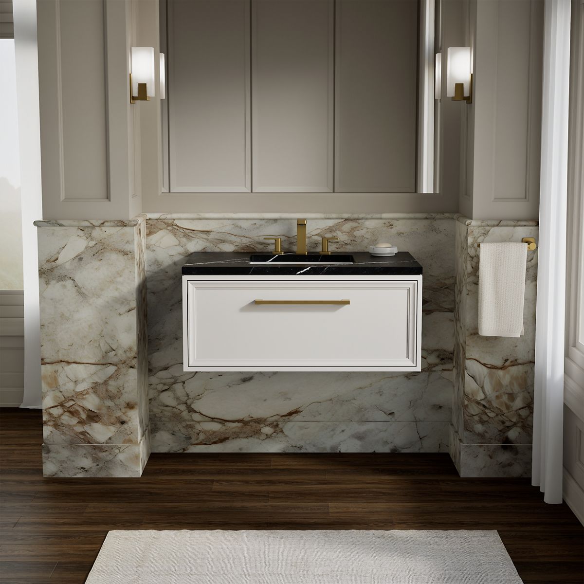 Lodern® 36" wall-hung bathroom vanity cabinet with sink and quartz top