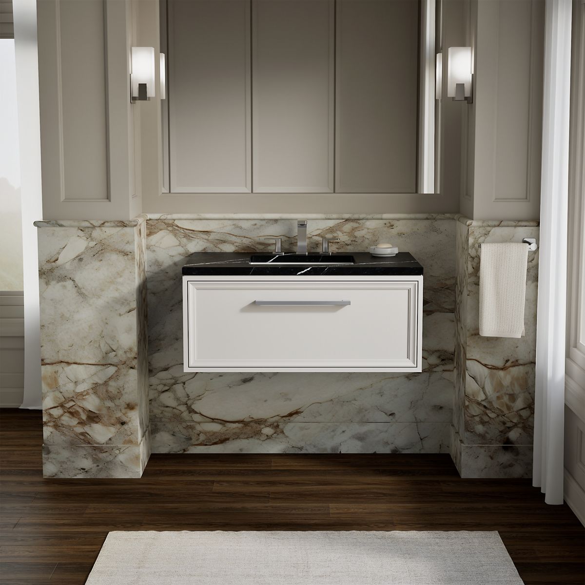 Lodern® 36" wall-hung bathroom vanity cabinet with sink and quartz top
