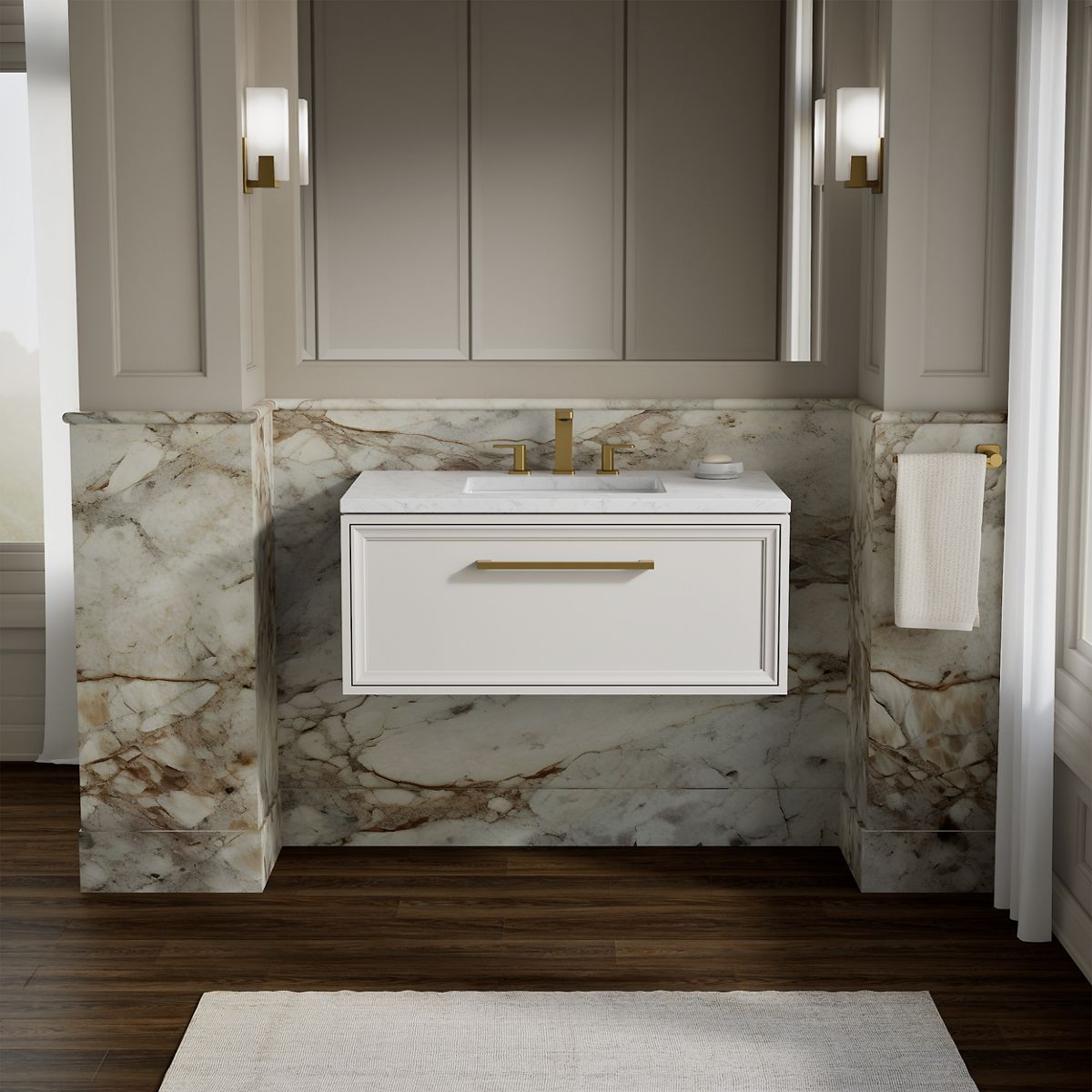 Lodern® 36" wall-hung bathroom vanity cabinet with sink and quartz top