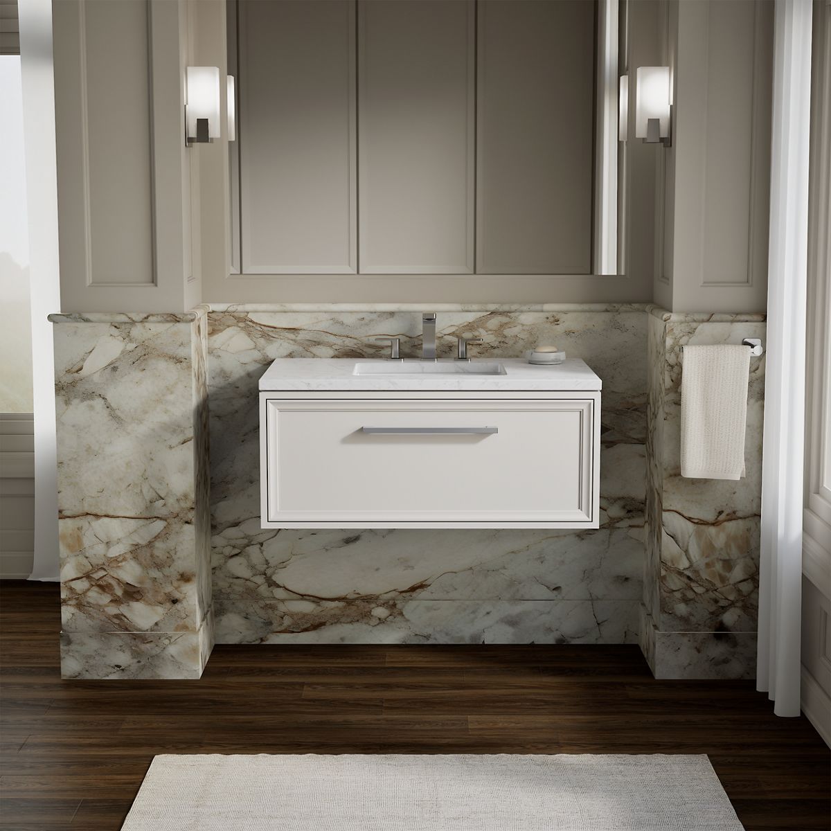 Lodern® 36" wall-hung bathroom vanity cabinet with sink and quartz top