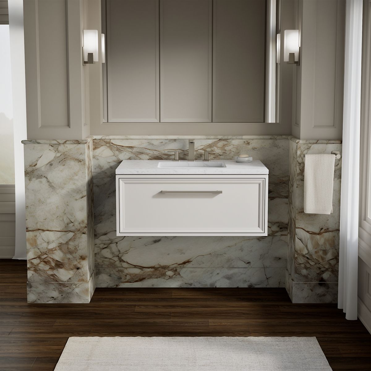 Lodern® 36" wall-hung bathroom vanity cabinet with sink and quartz top