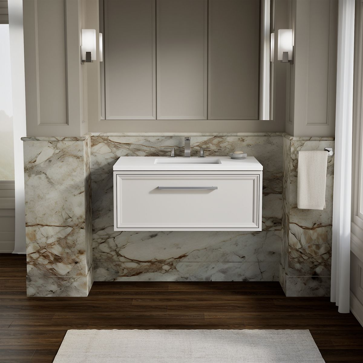 Lodern® 36" wall-hung bathroom vanity cabinet with sink and quartz top