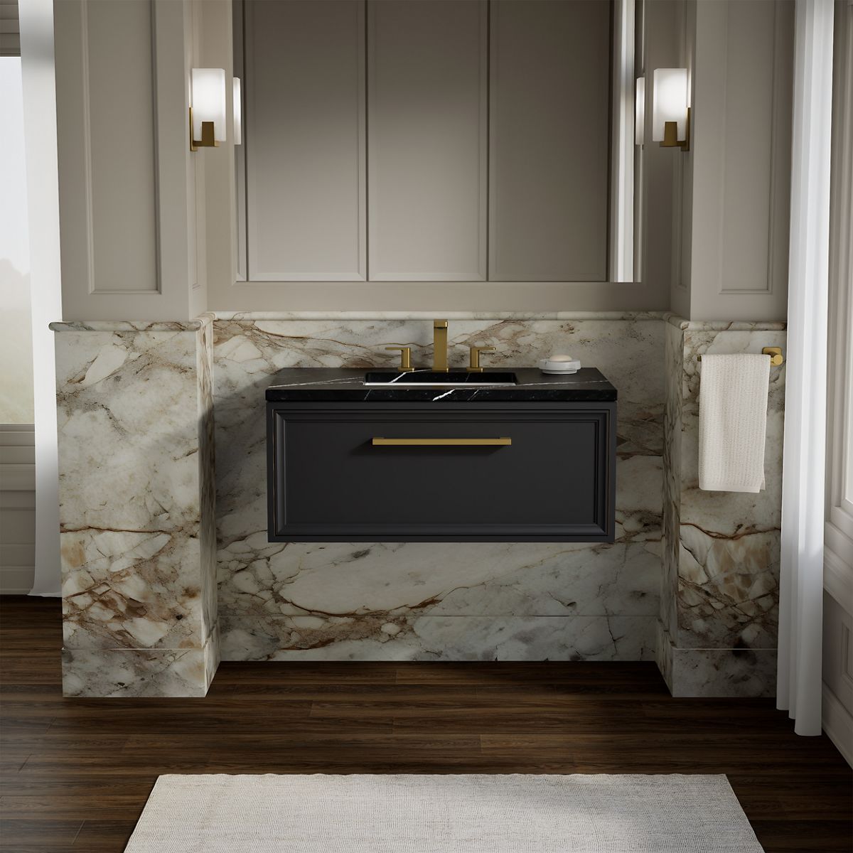 Lodern® 36" wall-hung bathroom vanity cabinet with sink and quartz top