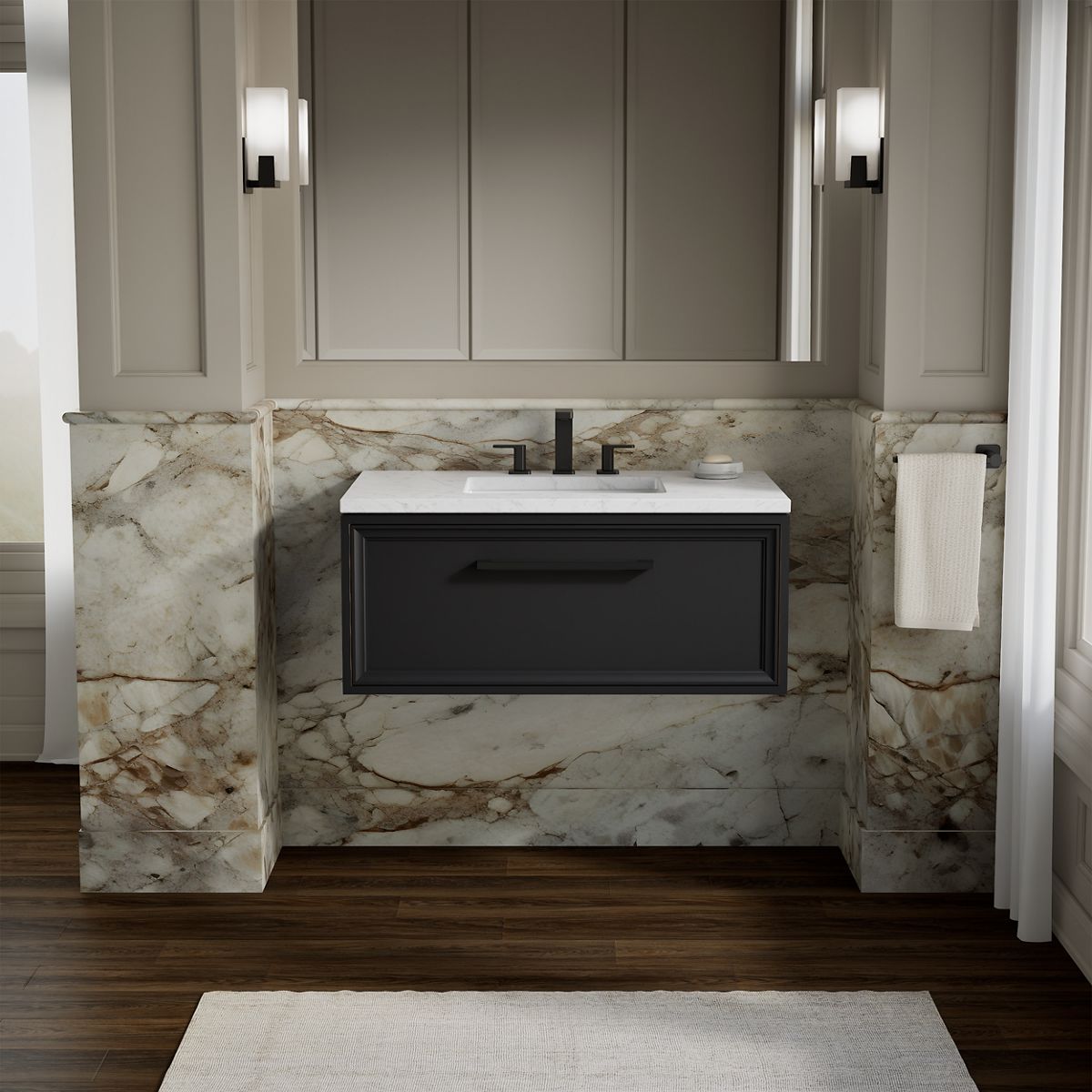 Lodern® 36" wall-hung bathroom vanity cabinet with sink and quartz top
