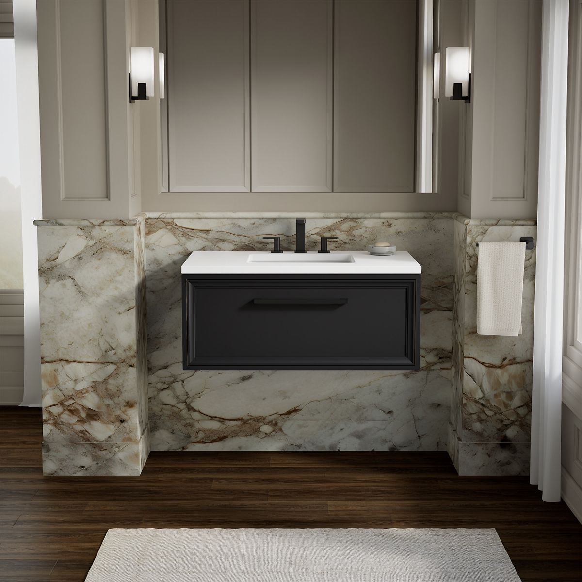 Lodern® 36" wall-hung bathroom vanity cabinet with sink and quartz top