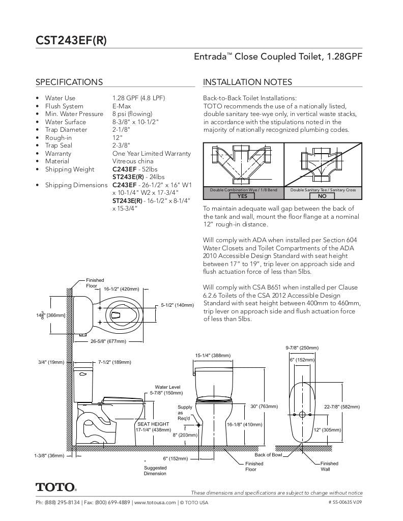 Entrada Close Coupled Round Toilet 1.28GPF