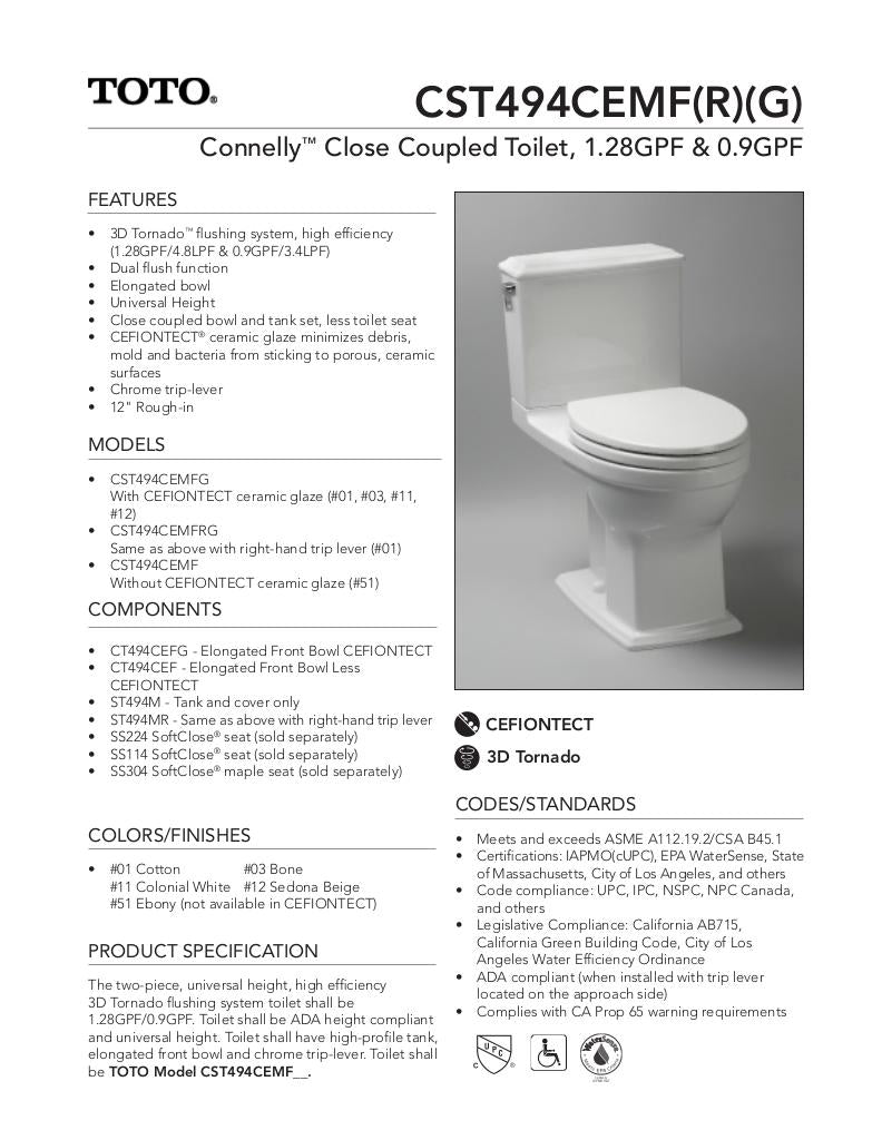 Connelly Two-Piece Toilet 1.28 GPF & 0.9 GPF, Elongated Bowl