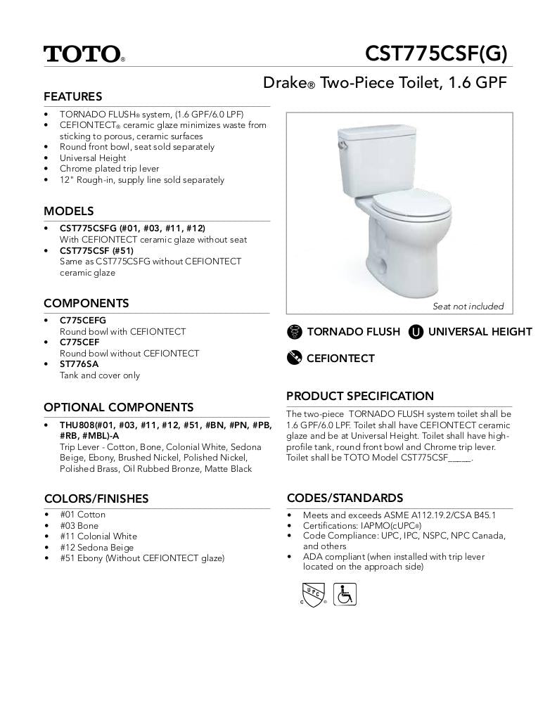 Drake Two-piece Toilet, 1.6 GPF, Round Bowl - Universal Height