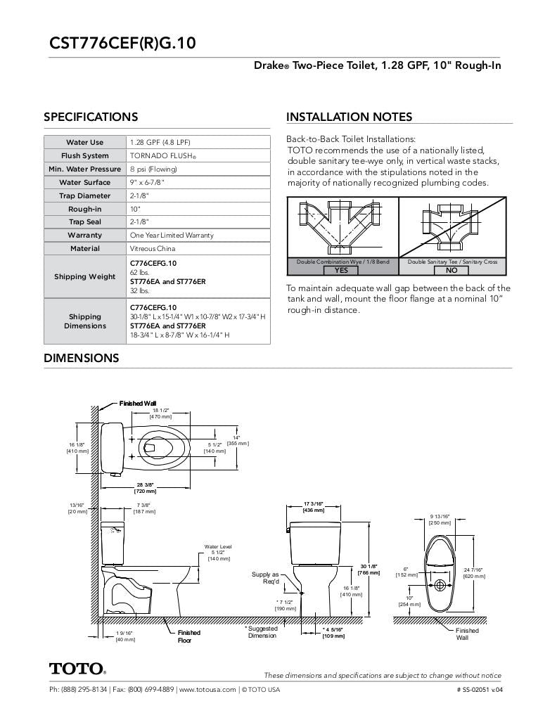 Drake Two-piece Toilet, 1.28 GPF, Elongated Bowl - Universal Height - 10inch Rough-In