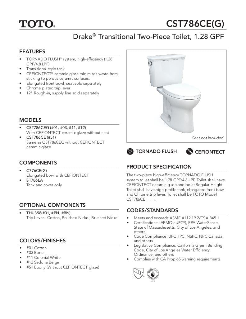 Drake Transitional Two-piece Toilet, 1.28 GPF, Elongated Bowl