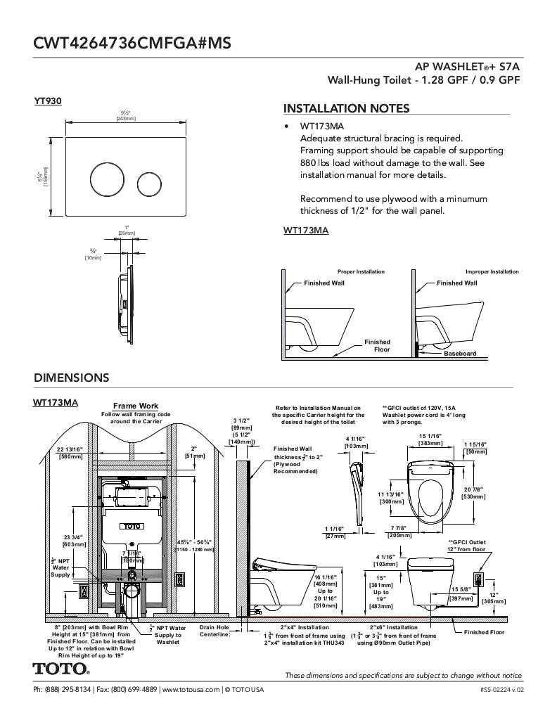 APWASHLET+ S7A Wall-Hung Toilet - 1.28 GPF & 0.9 GPF - Auto Flush