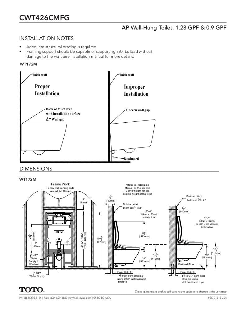 AP Wall-Hung Dual-Flush Toilet, 1.28 GPF & 0.9 GPF with DUOFITIn-Wall Tank Unit