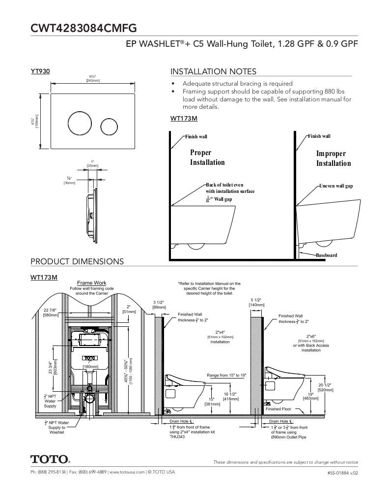 EPWASHLET + C5 Wall-Hung Toilet - 1.28 GPF & 0.9 GPF