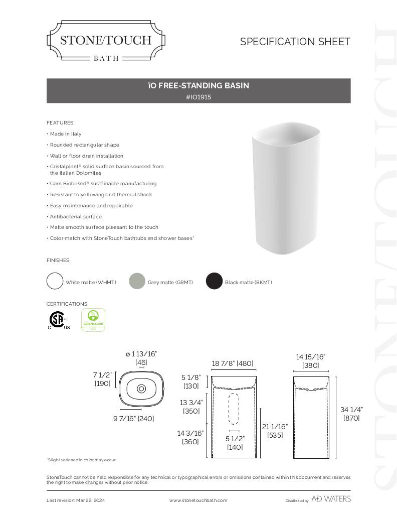 Ïo Free-standing Rectangular Basin