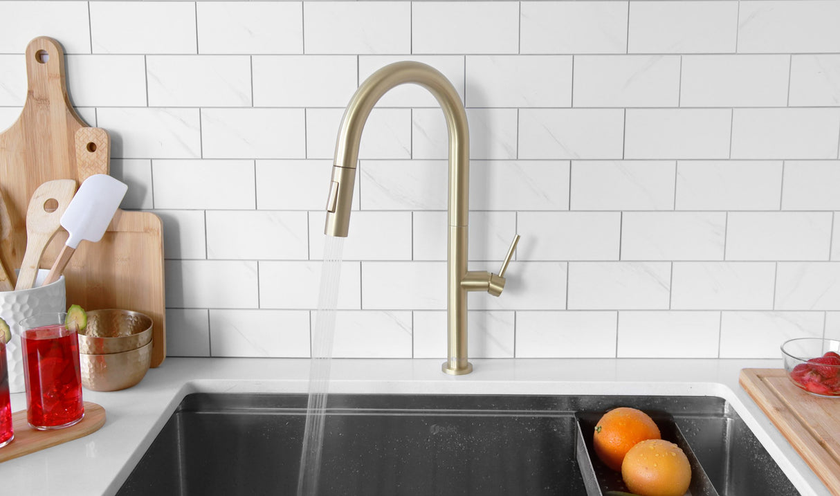 Catania Single Handle Brushed Gold Pull Down Kitchen Faucet