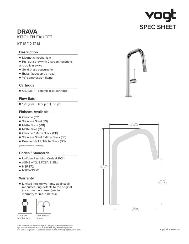 Vogt Drava 16" Pull-Out Kitchen Faucet KF.16D2.1214 - image 2
