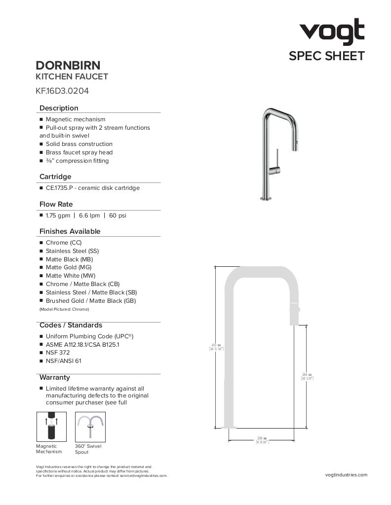 Vogt Dornbirn 16" Pull-Out Kitchen Faucet KF.16D3.0204 - image 2