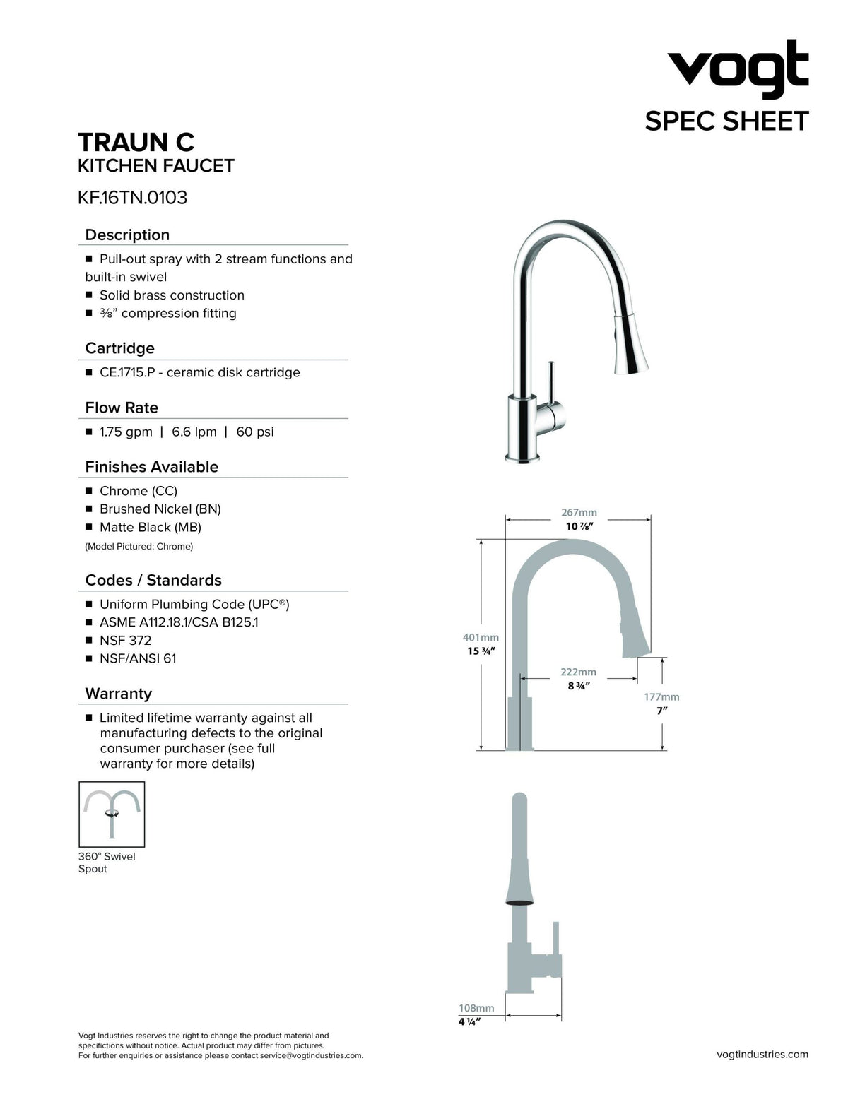 Vogt Traun C Pull-Out Kitchen Faucet - image 2